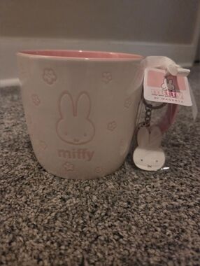 Miffy Pink and White Ceramic Mug with Keychain Charm